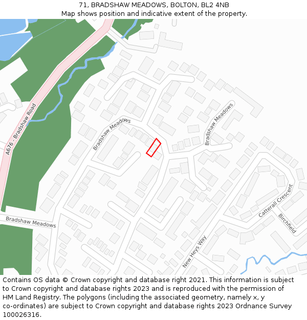 71, BRADSHAW MEADOWS, BOLTON, BL2 4NB: Location map and indicative extent of plot