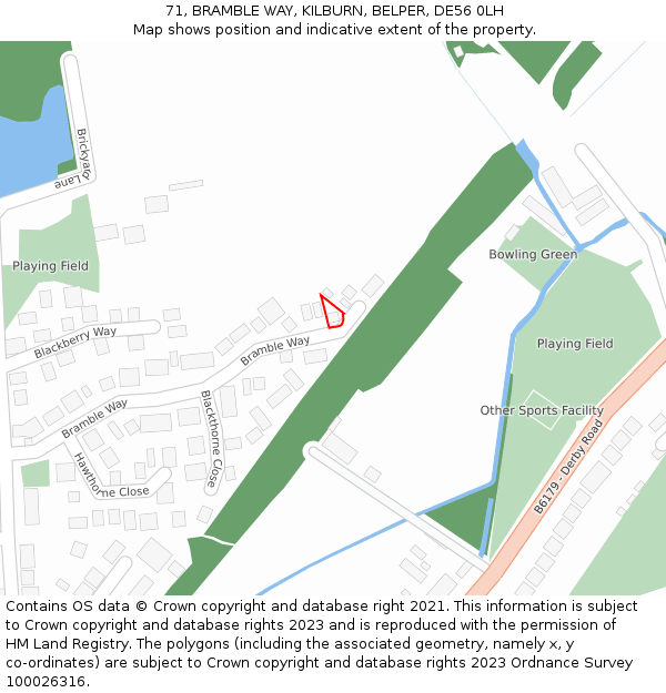71, BRAMBLE WAY, KILBURN, BELPER, DE56 0LH: Location map and indicative extent of plot