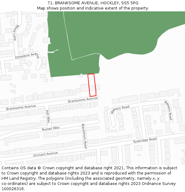 71, BRANKSOME AVENUE, HOCKLEY, SS5 5PG: Location map and indicative extent of plot