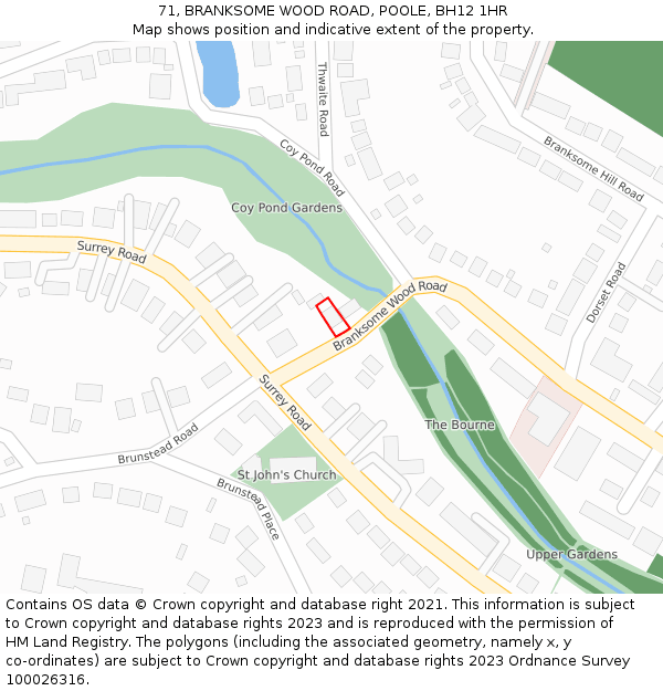 71, BRANKSOME WOOD ROAD, POOLE, BH12 1HR: Location map and indicative extent of plot