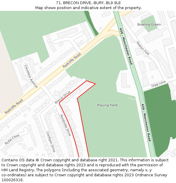 71, BRECON DRIVE, BURY, BL9 9LE: Location map and indicative extent of plot