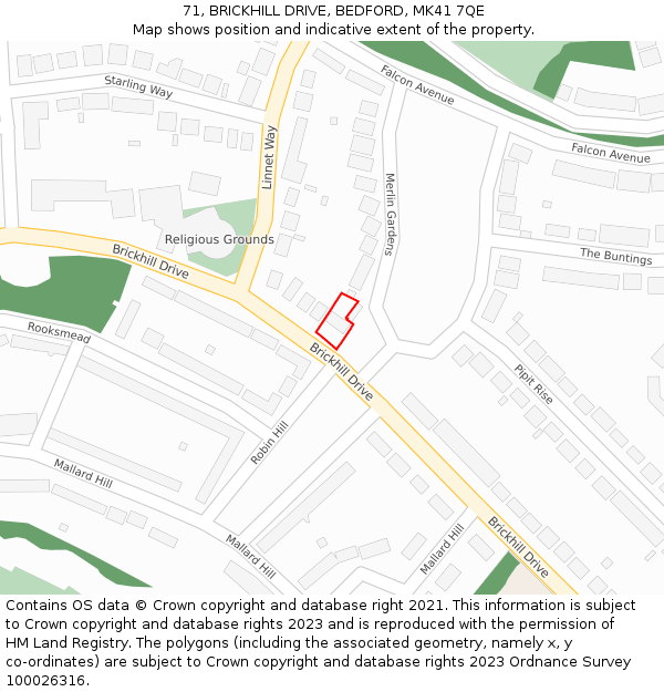 71, BRICKHILL DRIVE, BEDFORD, MK41 7QE: Location map and indicative extent of plot