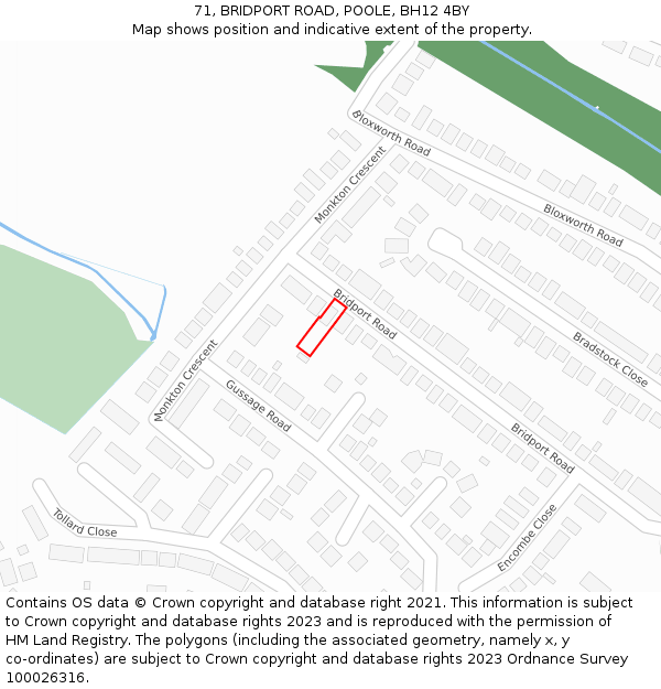 71, BRIDPORT ROAD, POOLE, BH12 4BY: Location map and indicative extent of plot