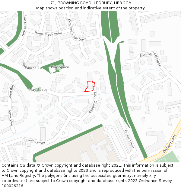 71, BROWNING ROAD, LEDBURY, HR8 2GA: Location map and indicative extent of plot