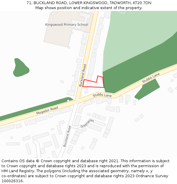 71, BUCKLAND ROAD, LOWER KINGSWOOD, TADWORTH, KT20 7DN: Location map and indicative extent of plot