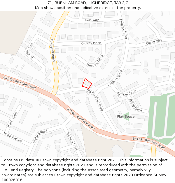 71, BURNHAM ROAD, HIGHBRIDGE, TA9 3JG: Location map and indicative extent of plot