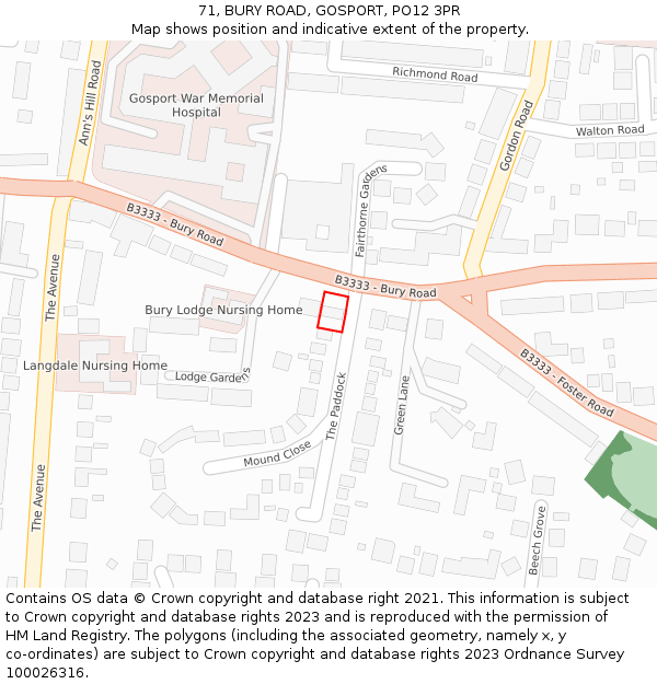 71, BURY ROAD, GOSPORT, PO12 3PR: Location map and indicative extent of plot