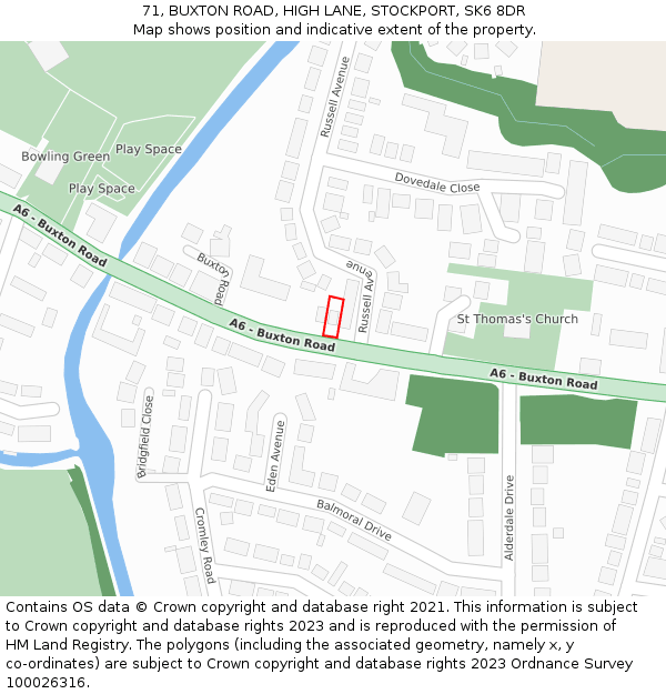 71, BUXTON ROAD, HIGH LANE, STOCKPORT, SK6 8DR: Location map and indicative extent of plot