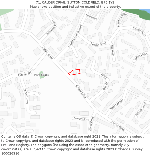 71, CALDER DRIVE, SUTTON COLDFIELD, B76 1YS: Location map and indicative extent of plot