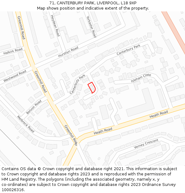71, CANTERBURY PARK, LIVERPOOL, L18 9XP: Location map and indicative extent of plot