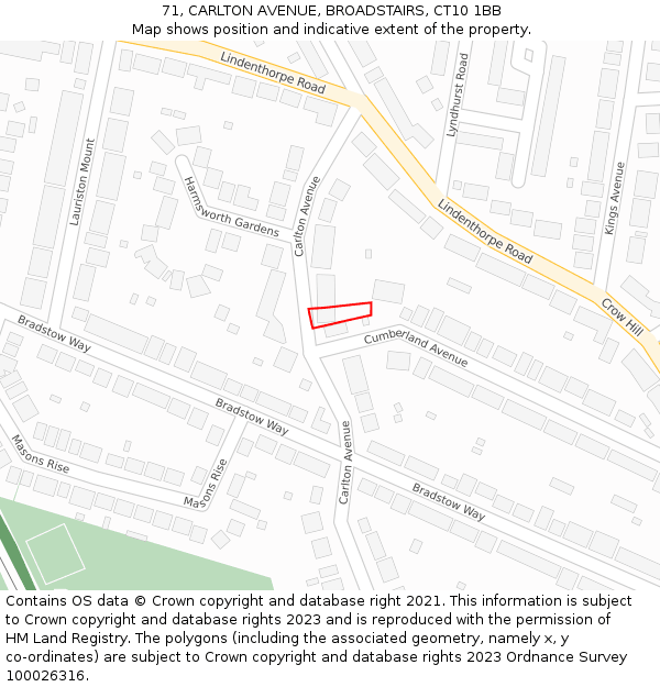 71, CARLTON AVENUE, BROADSTAIRS, CT10 1BB: Location map and indicative extent of plot