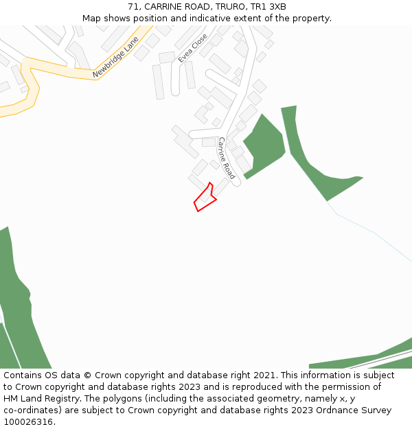 71, CARRINE ROAD, TRURO, TR1 3XB: Location map and indicative extent of plot