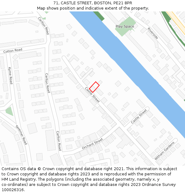 71, CASTLE STREET, BOSTON, PE21 8PR: Location map and indicative extent of plot