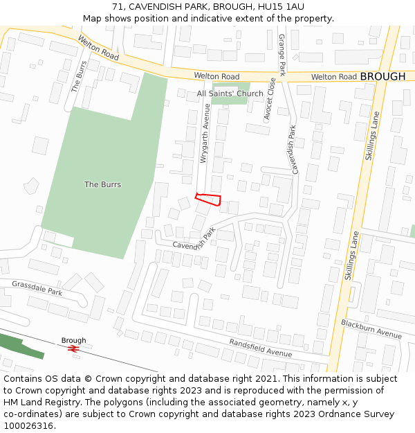 71, CAVENDISH PARK, BROUGH, HU15 1AU: Location map and indicative extent of plot