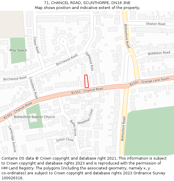 71, CHANCEL ROAD, SCUNTHORPE, DN16 3NE: Location map and indicative extent of plot