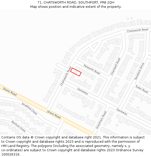 71, CHATSWORTH ROAD, SOUTHPORT, PR8 2QH: Location map and indicative extent of plot