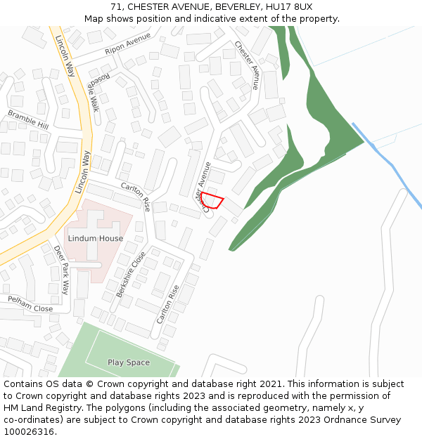 71, CHESTER AVENUE, BEVERLEY, HU17 8UX: Location map and indicative extent of plot