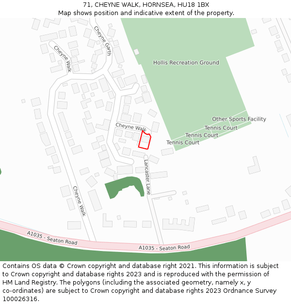 71, CHEYNE WALK, HORNSEA, HU18 1BX: Location map and indicative extent of plot