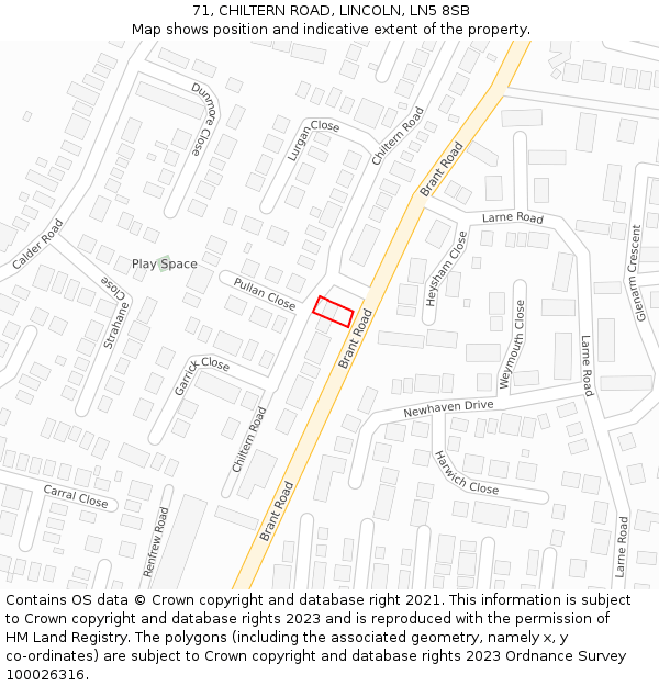 71, CHILTERN ROAD, LINCOLN, LN5 8SB: Location map and indicative extent of plot