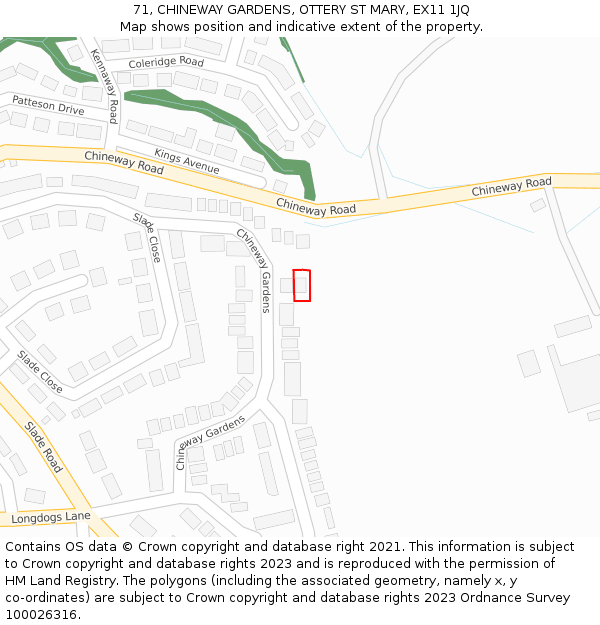 71, CHINEWAY GARDENS, OTTERY ST MARY, EX11 1JQ: Location map and indicative extent of plot