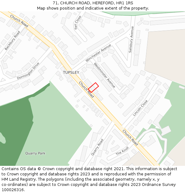 71, CHURCH ROAD, HEREFORD, HR1 1RS: Location map and indicative extent of plot