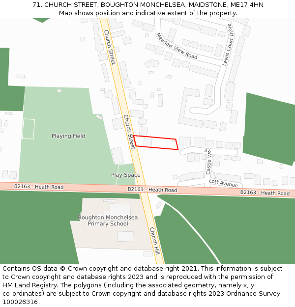 71, CHURCH STREET, BOUGHTON MONCHELSEA, MAIDSTONE, ME17 4HN: Location map and indicative extent of plot