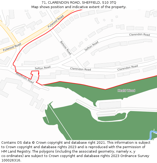 71, CLARENDON ROAD, SHEFFIELD, S10 3TQ: Location map and indicative extent of plot