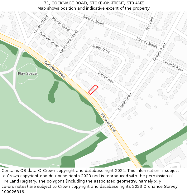 71, COCKNAGE ROAD, STOKE-ON-TRENT, ST3 4NZ: Location map and indicative extent of plot