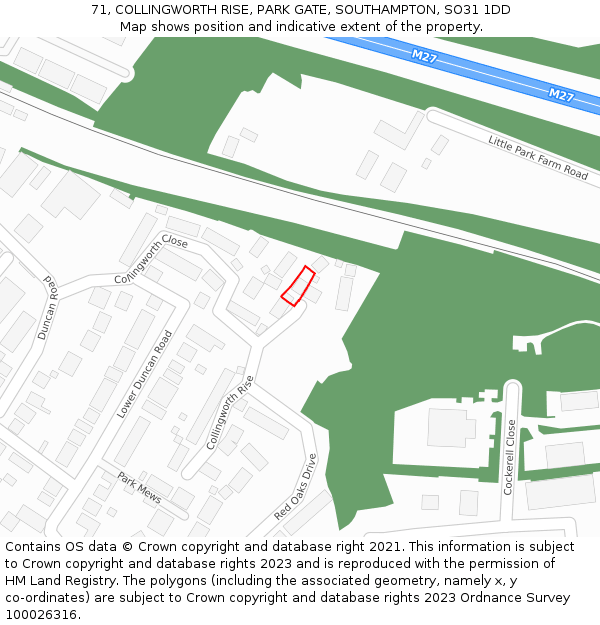 71, COLLINGWORTH RISE, PARK GATE, SOUTHAMPTON, SO31 1DD: Location map and indicative extent of plot