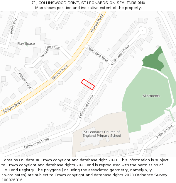 71, COLLINSWOOD DRIVE, ST LEONARDS-ON-SEA, TN38 0NX: Location map and indicative extent of plot