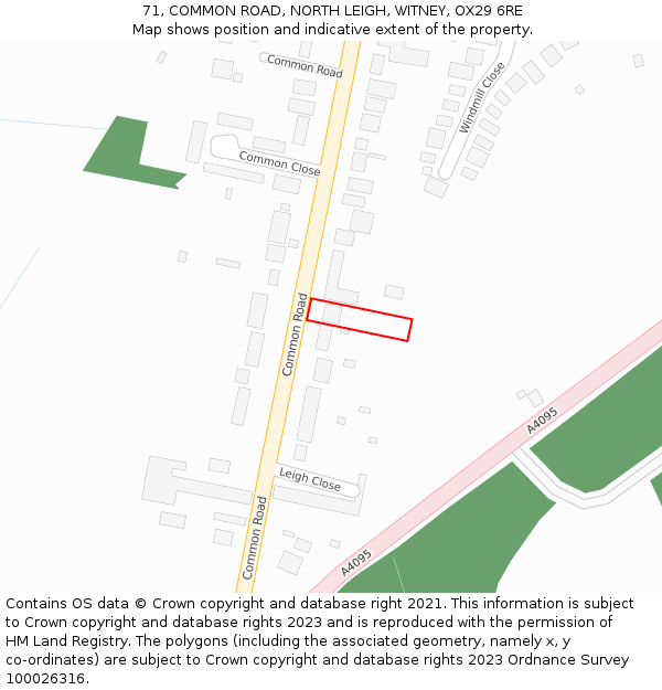 71, COMMON ROAD, NORTH LEIGH, WITNEY, OX29 6RE: Location map and indicative extent of plot