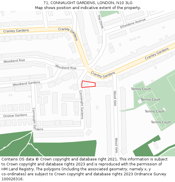 71, CONNAUGHT GARDENS, LONDON, N10 3LG: Location map and indicative extent of plot