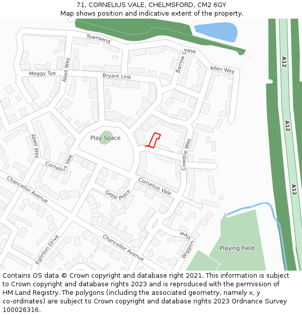 71, CORNELIUS VALE, CHELMSFORD, CM2 6GY: Location map and indicative extent of plot