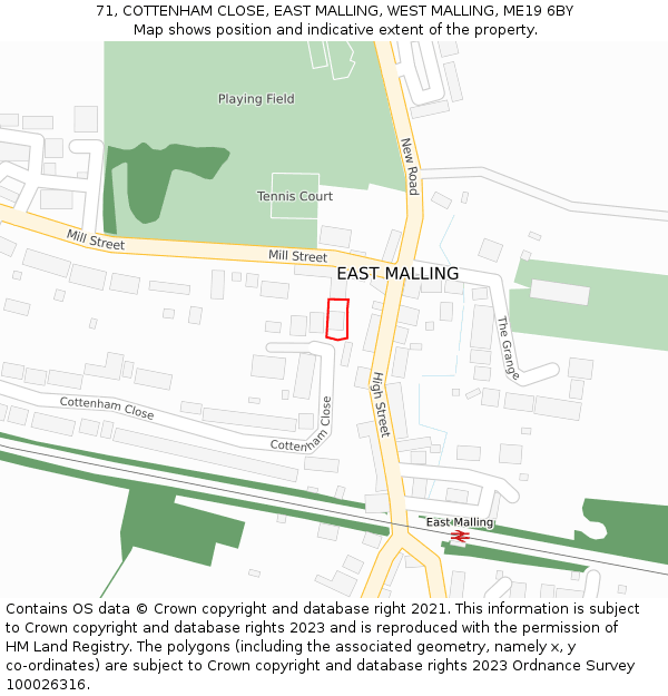 71, COTTENHAM CLOSE, EAST MALLING, WEST MALLING, ME19 6BY: Location map and indicative extent of plot