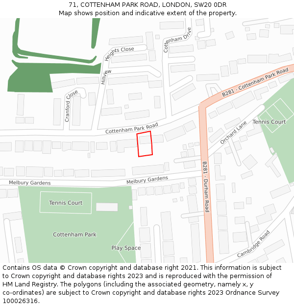 71, COTTENHAM PARK ROAD, LONDON, SW20 0DR: Location map and indicative extent of plot