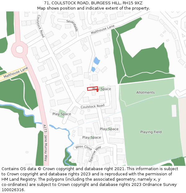 71, COULSTOCK ROAD, BURGESS HILL, RH15 9XZ: Location map and indicative extent of plot