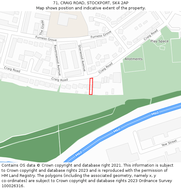 71, CRAIG ROAD, STOCKPORT, SK4 2AP: Location map and indicative extent of plot