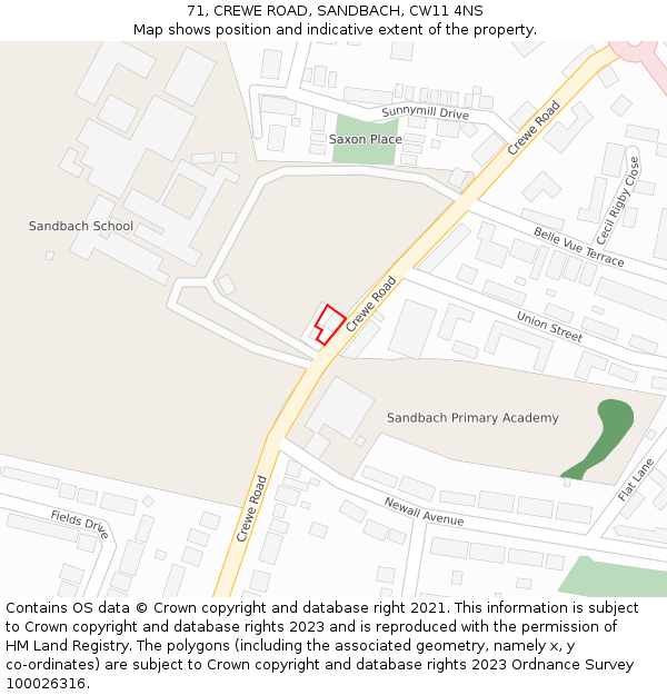 71, CREWE ROAD, SANDBACH, CW11 4NS: Location map and indicative extent of plot