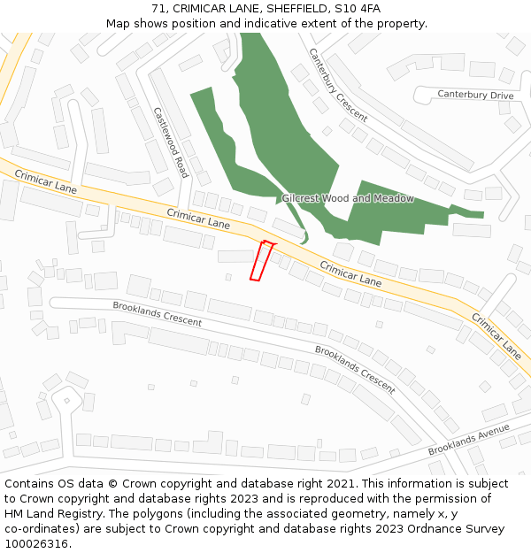 71, CRIMICAR LANE, SHEFFIELD, S10 4FA: Location map and indicative extent of plot