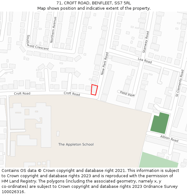 71, CROFT ROAD, BENFLEET, SS7 5RL: Location map and indicative extent of plot