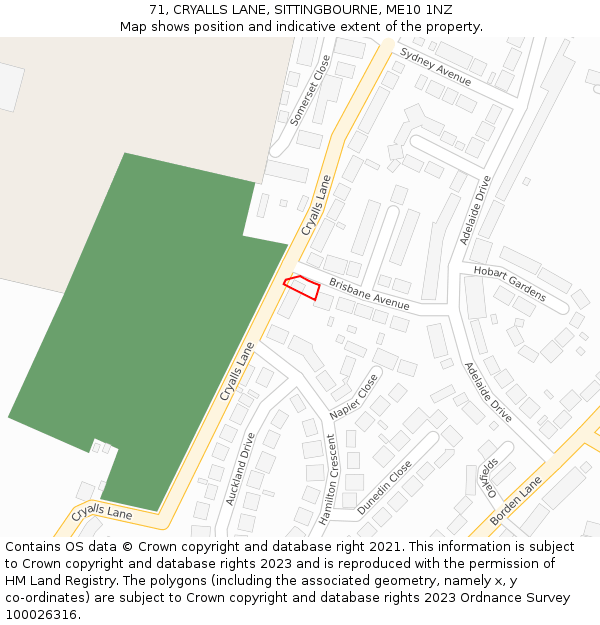 71, CRYALLS LANE, SITTINGBOURNE, ME10 1NZ: Location map and indicative extent of plot