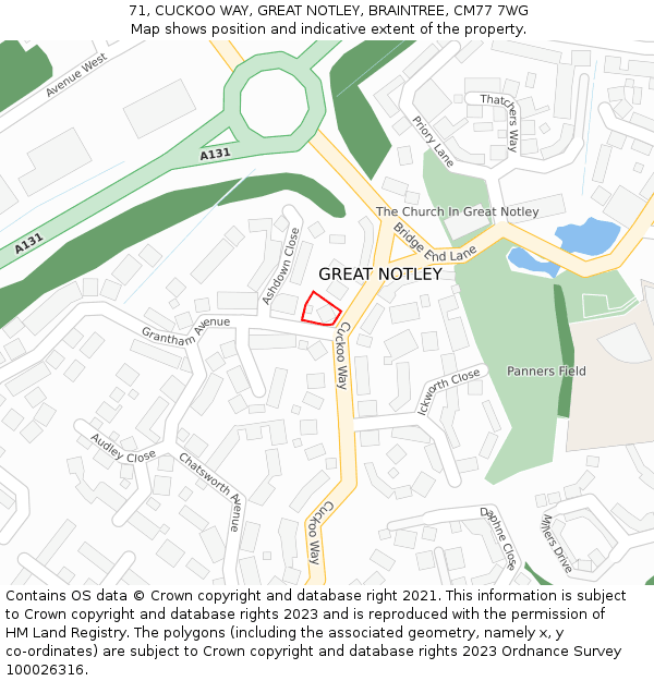 71, CUCKOO WAY, GREAT NOTLEY, BRAINTREE, CM77 7WG: Location map and indicative extent of plot