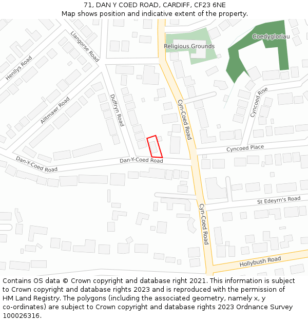 71, DAN Y COED ROAD, CARDIFF, CF23 6NE: Location map and indicative extent of plot