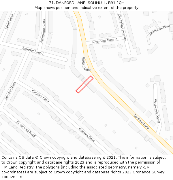 71, DANFORD LANE, SOLIHULL, B91 1QH: Location map and indicative extent of plot