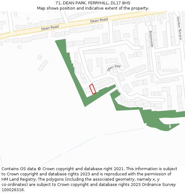 71, DEAN PARK, FERRYHILL, DL17 8HS: Location map and indicative extent of plot