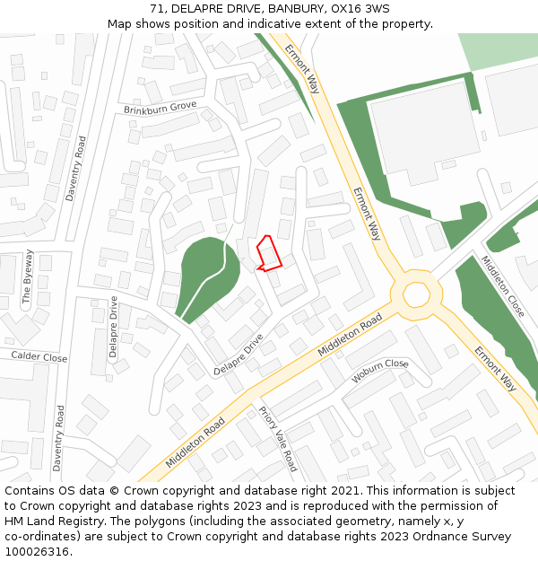 71, DELAPRE DRIVE, BANBURY, OX16 3WS: Location map and indicative extent of plot