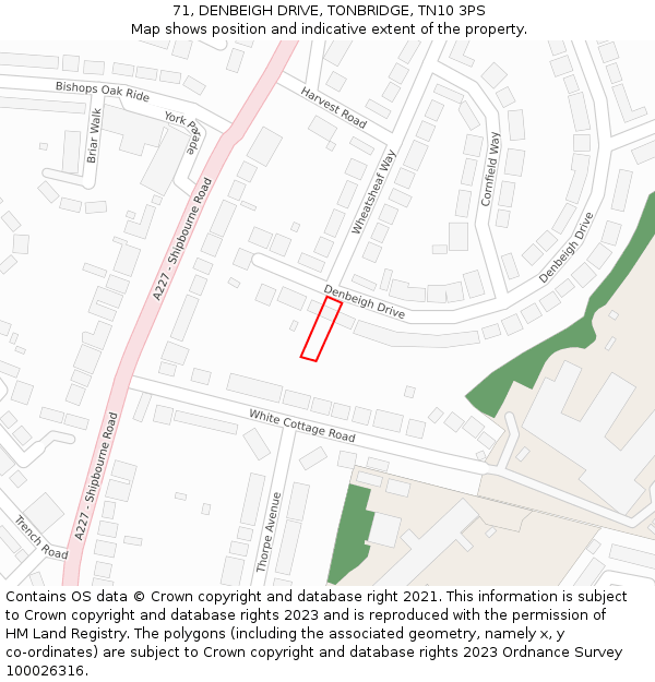 71, DENBEIGH DRIVE, TONBRIDGE, TN10 3PS: Location map and indicative extent of plot