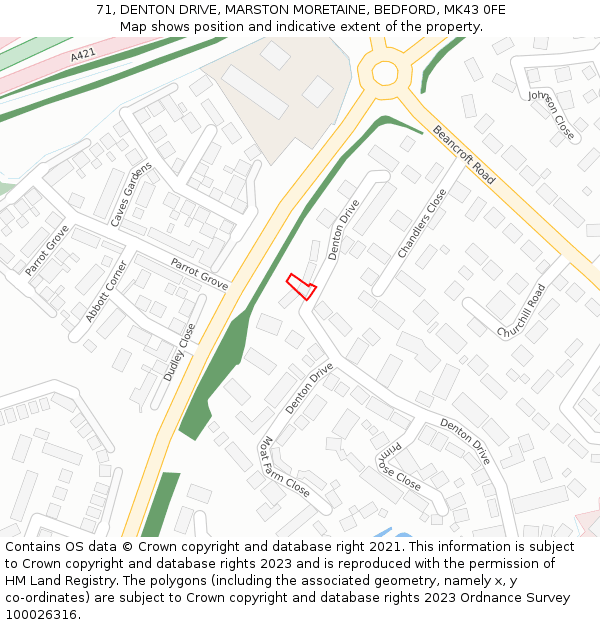 71, DENTON DRIVE, MARSTON MORETAINE, BEDFORD, MK43 0FE: Location map and indicative extent of plot