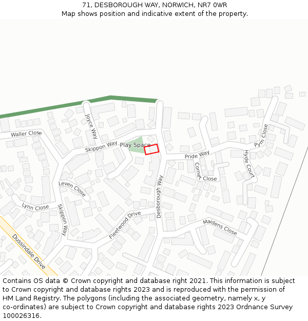 71, DESBOROUGH WAY, NORWICH, NR7 0WR: Location map and indicative extent of plot