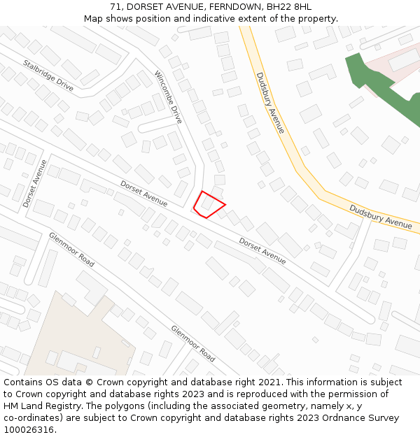 71, DORSET AVENUE, FERNDOWN, BH22 8HL: Location map and indicative extent of plot